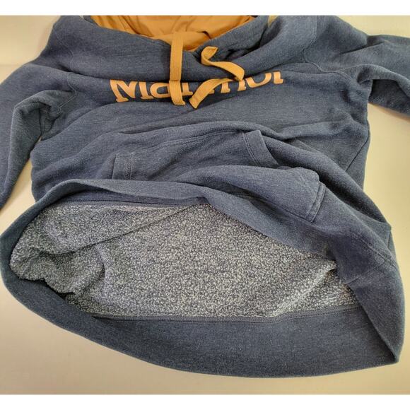 Marmot Mens Drawstring Hoodie Kangaroo Pocket Blue Tan Size Medium - Picture 5 of 12